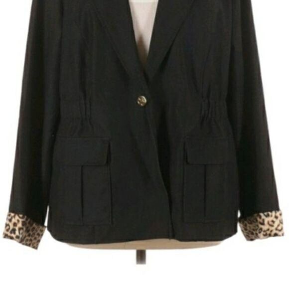 IMAN Blazer Boyfriend Leopard Cuffs Single Breasted Lined Pockets Black Sz 2X - Picture 5 of 8